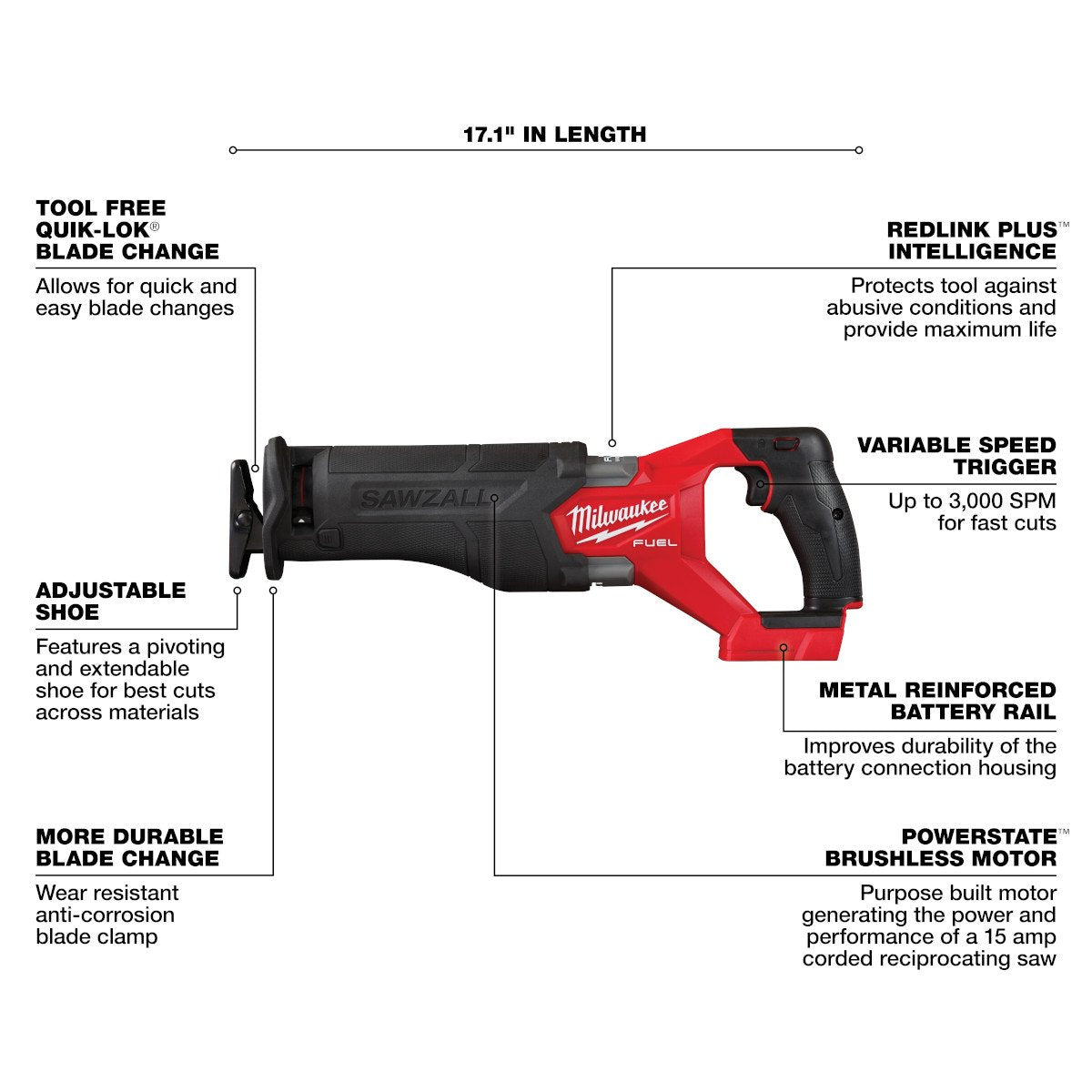 Milwaukee 3697-27 M18 FUEL™ 7-Tool Combo Kit - feature callout