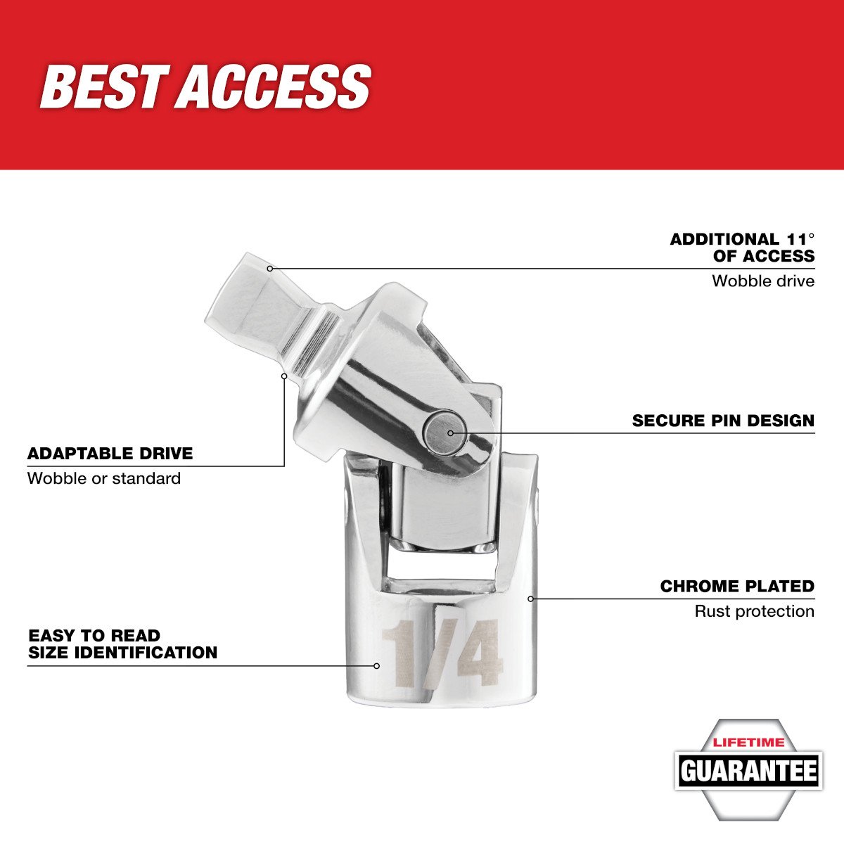 Milwaukee 42-04-9106 1/4" Drive Universal Joint - feature callout