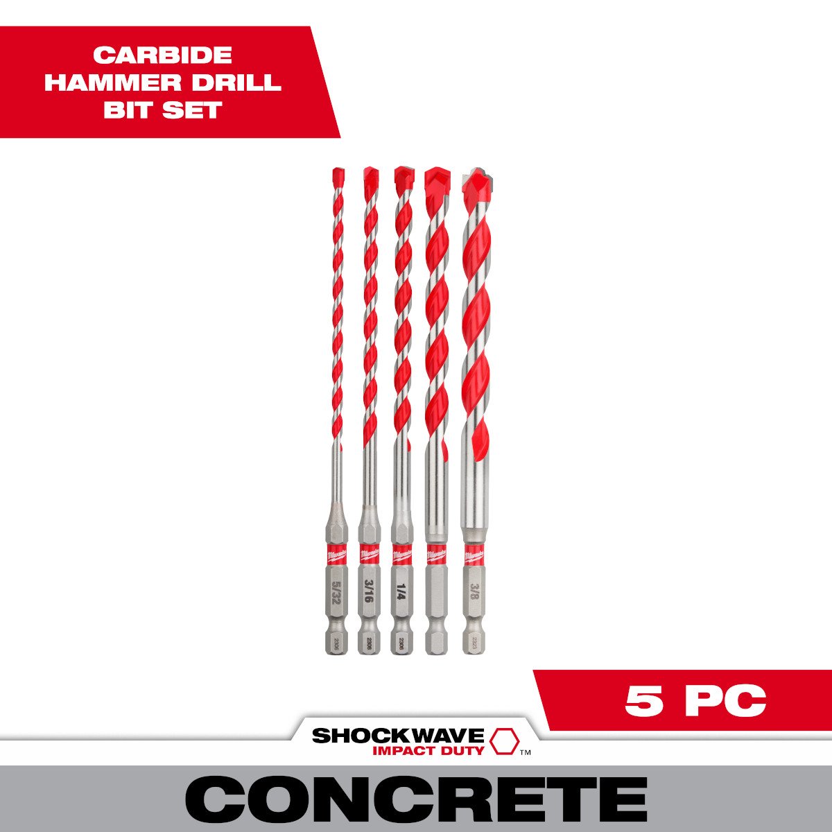 Milwaukee 48-20-9051 5PC. SHOCKWAVE Impact Duty™ Carbide Hammer Drill Bit Set - feature callout