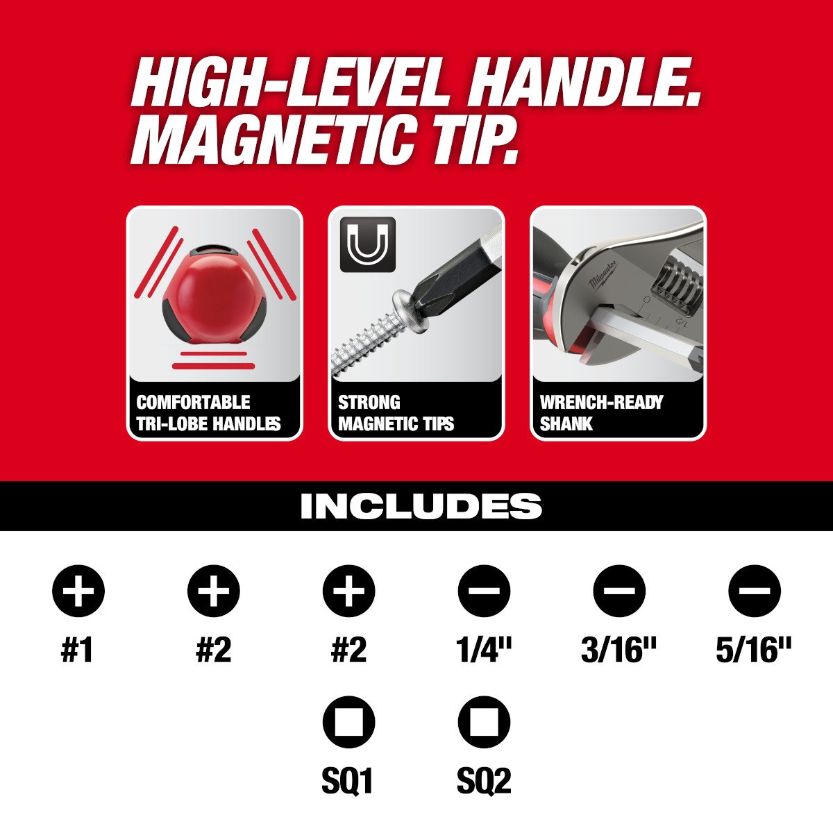 Milwaukee 48-22-2718 8pc Screwdriver Kit w/ Square - feature callout