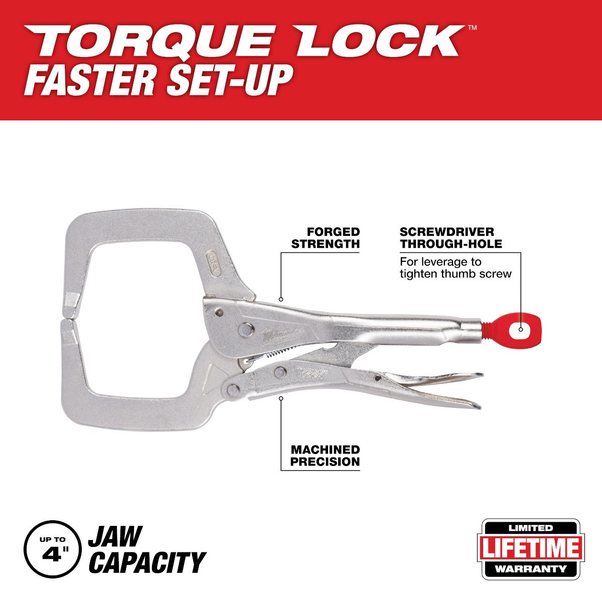 Milwaukee 48-22-3531 11 in. TORQUE LOCK™ Locking C-Clamp With Regular Jaws - feature callout