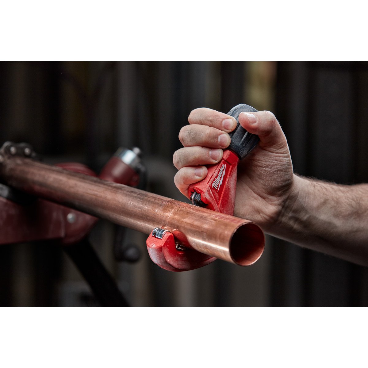 Milwaukee 48-22-4252 1-1/2 in. Constant Swing Copper Tubing Cutter - in use