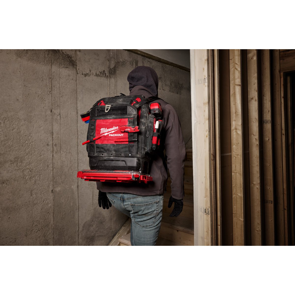 Milwaukee 48-22-8303 PACKOUT™ Structured Backpack - in use