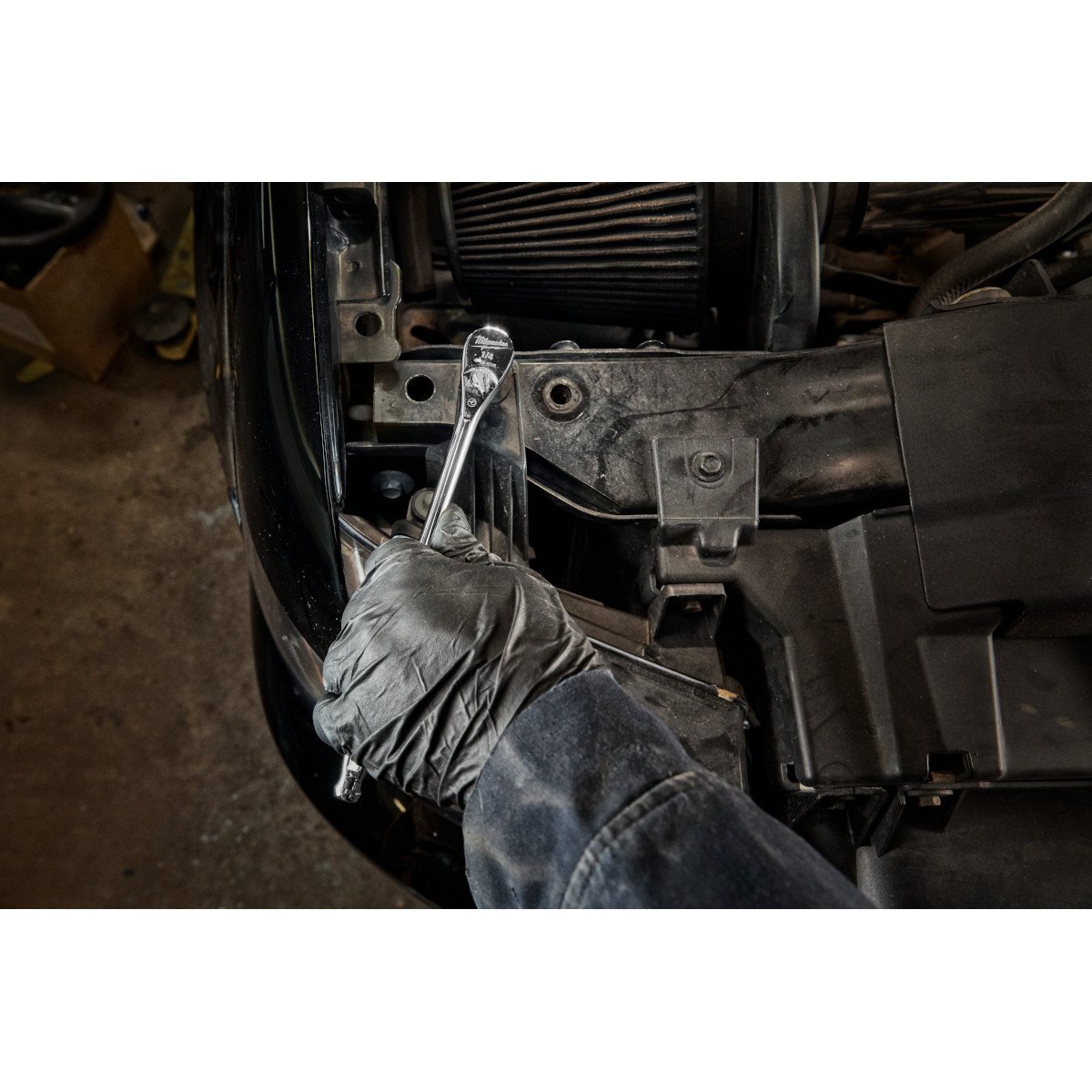 Milwaukee 48-22-9005 1/4" Drive 9" Ratchet - in use
