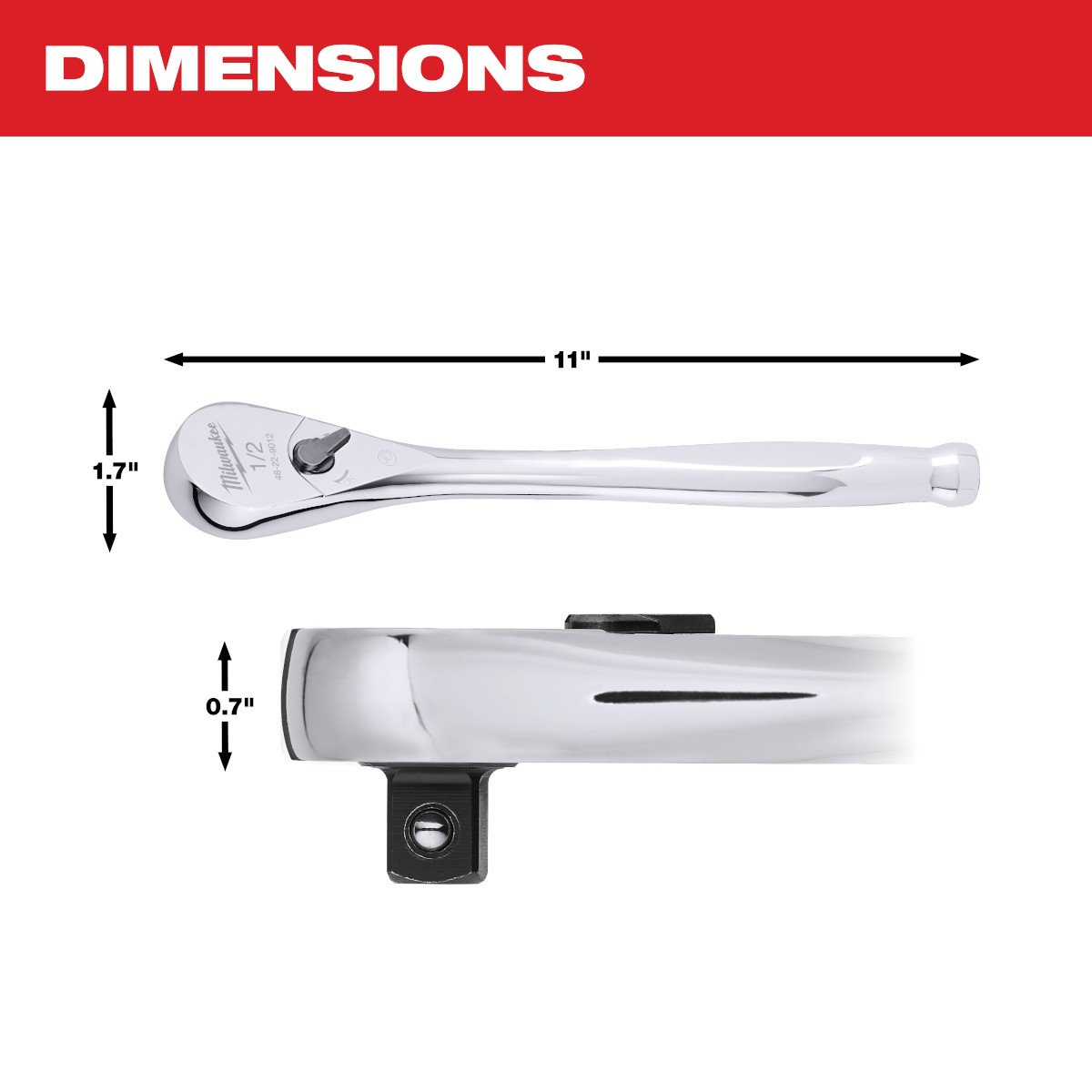 Milwaukee 48-22-9012 1/2 in. Drive Ratchet - feature callout