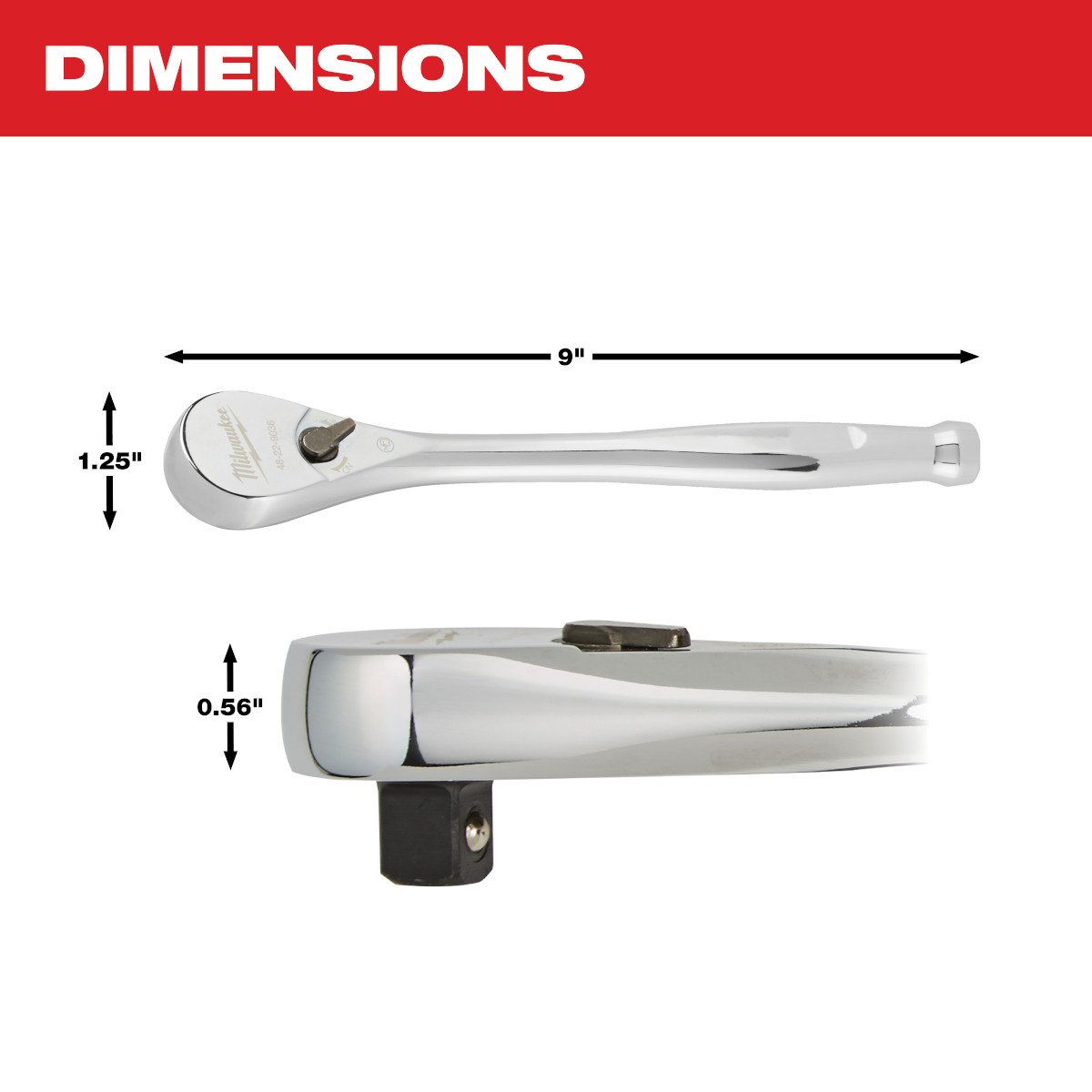Milwaukee 48-22-9038 3/8 in. Drive Ratchet - feature callout