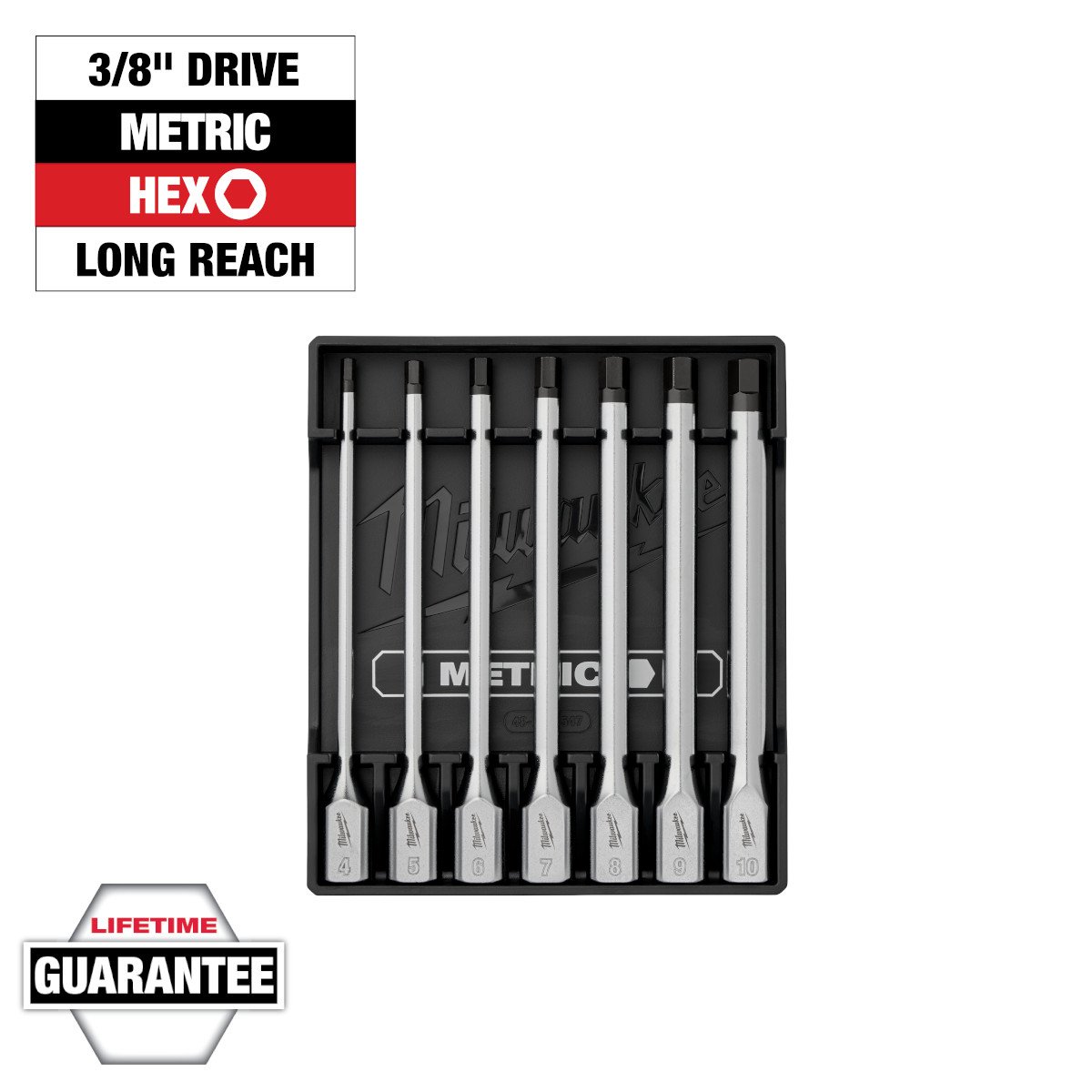 Milwaukee 48-22-9547 7-Piece 3/8" Drive Metric Long Hex Bit Socket Set - feature callout