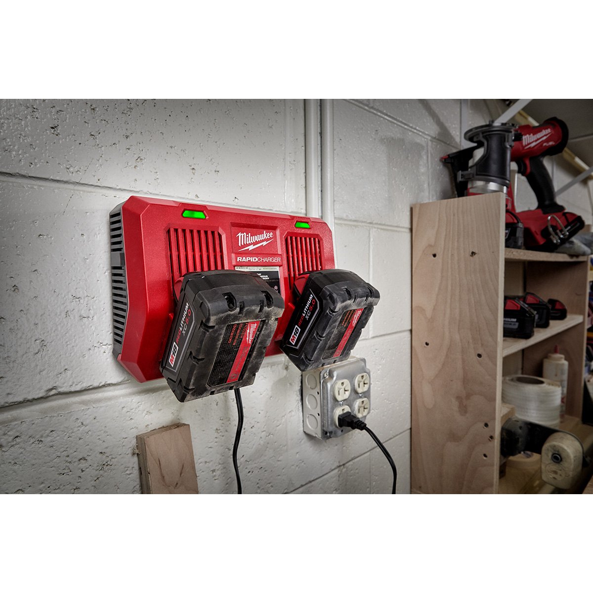 Milwaukee 48-59-1802 M18™ Dual Bay Simultaneous Rapid Charger - in use