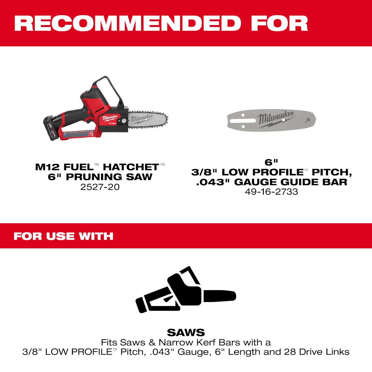 Milwaukee 49-16-2732 6 in. Saw Chain - feature callout