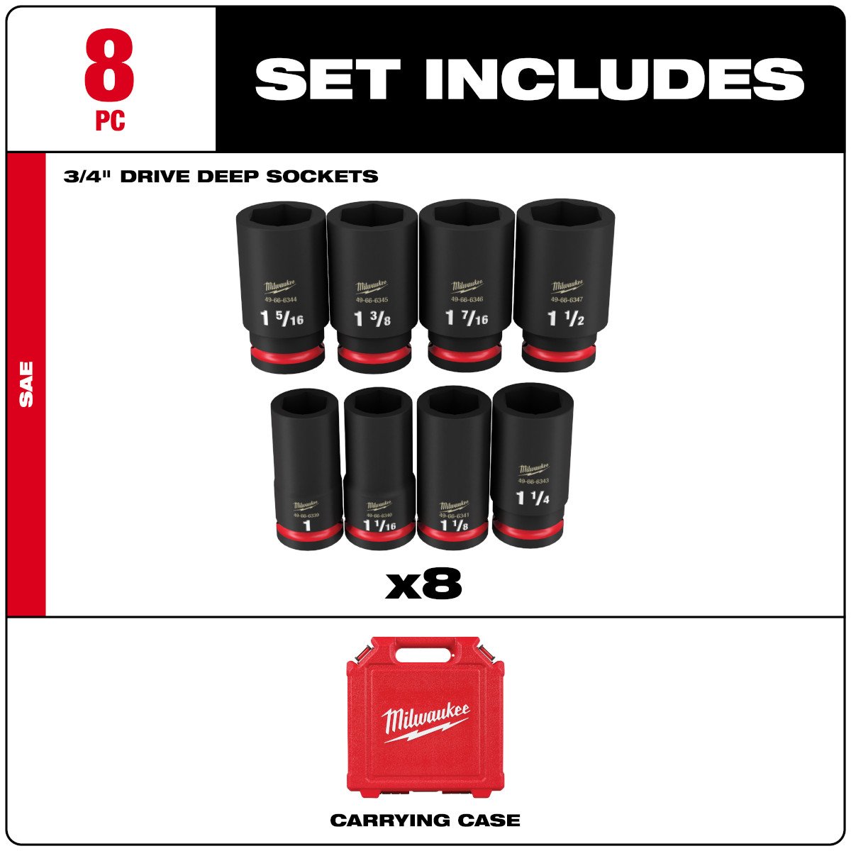 Milwaukee 49-66-7018 8PC SHOCKWAVE Impact Duty™ 3/4" Drive SAE Deep 6 Point Socket Set - feature callout
