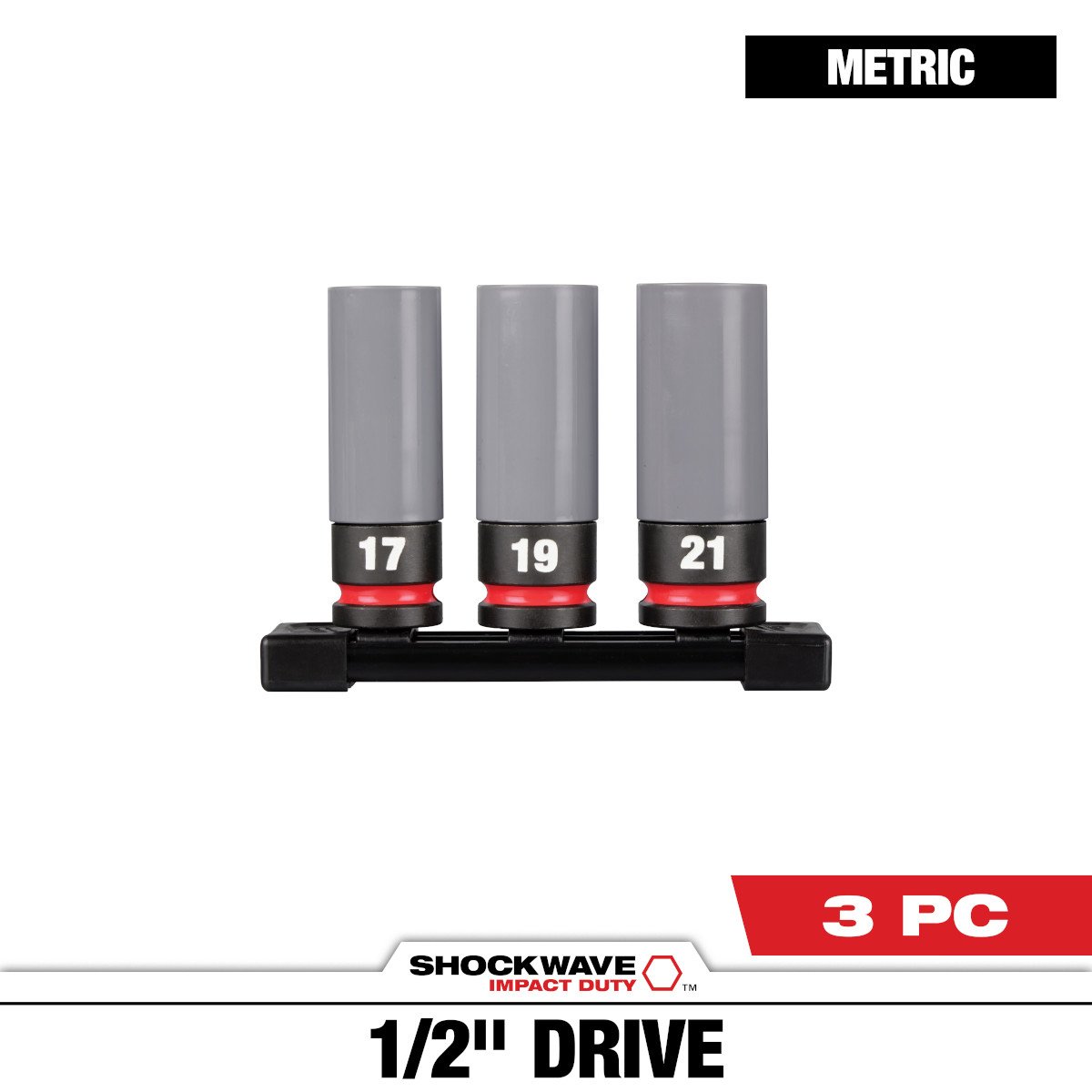 Milwaukee 49-66-7830 SHOCKWAVE Impact Duty™ 1/2 Drive Metric 3PC Lug Nut Wheel Socket Set - feature callout