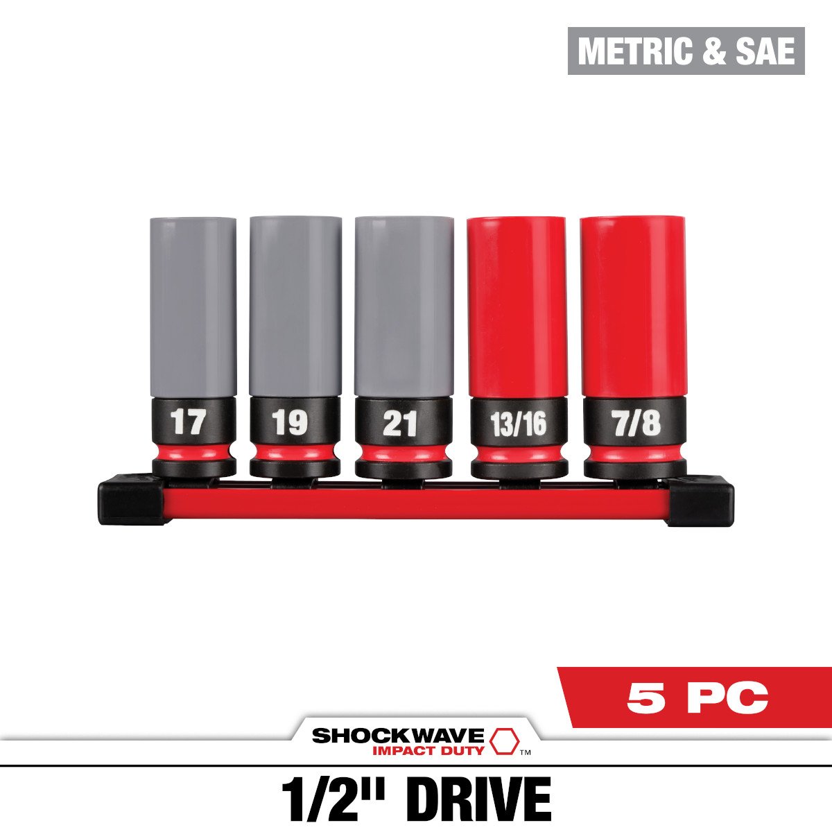 Milwaukee 49-66-7831 SHOCKWAVE Impact Duty™ 1/2 Drive SAE & Metric 5PC Lug Nut Wheel Socket Set - feature callout