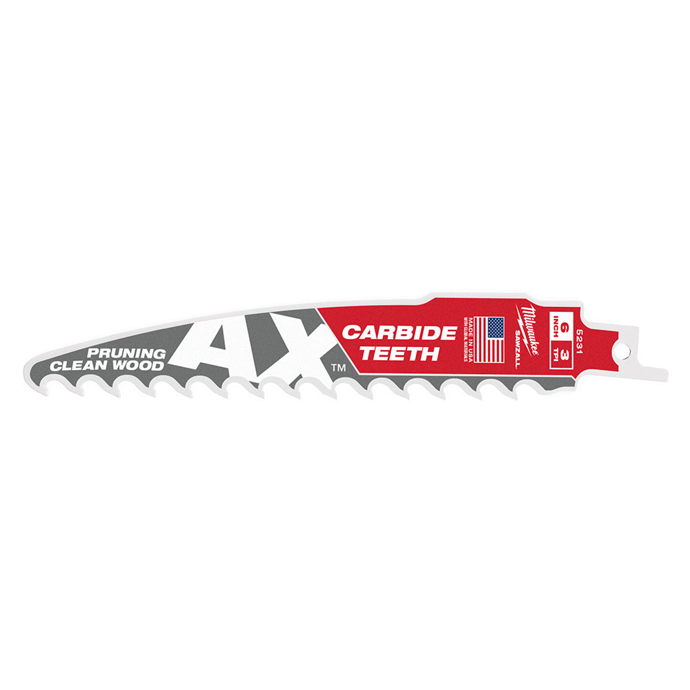 Milwaukee 48-00-5231 - 6" 3 TPI The AX™ with Carbide Teeth for Pruning & Clean Wood SAWZALL® Blade 1PK