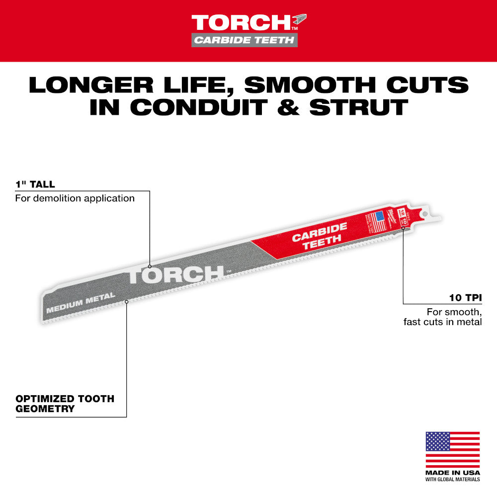 Milwaukee 48-00-5253 - 12" 10TPI The TORCH™ avec dents en carbure pour métaux moyens, 1 paquet