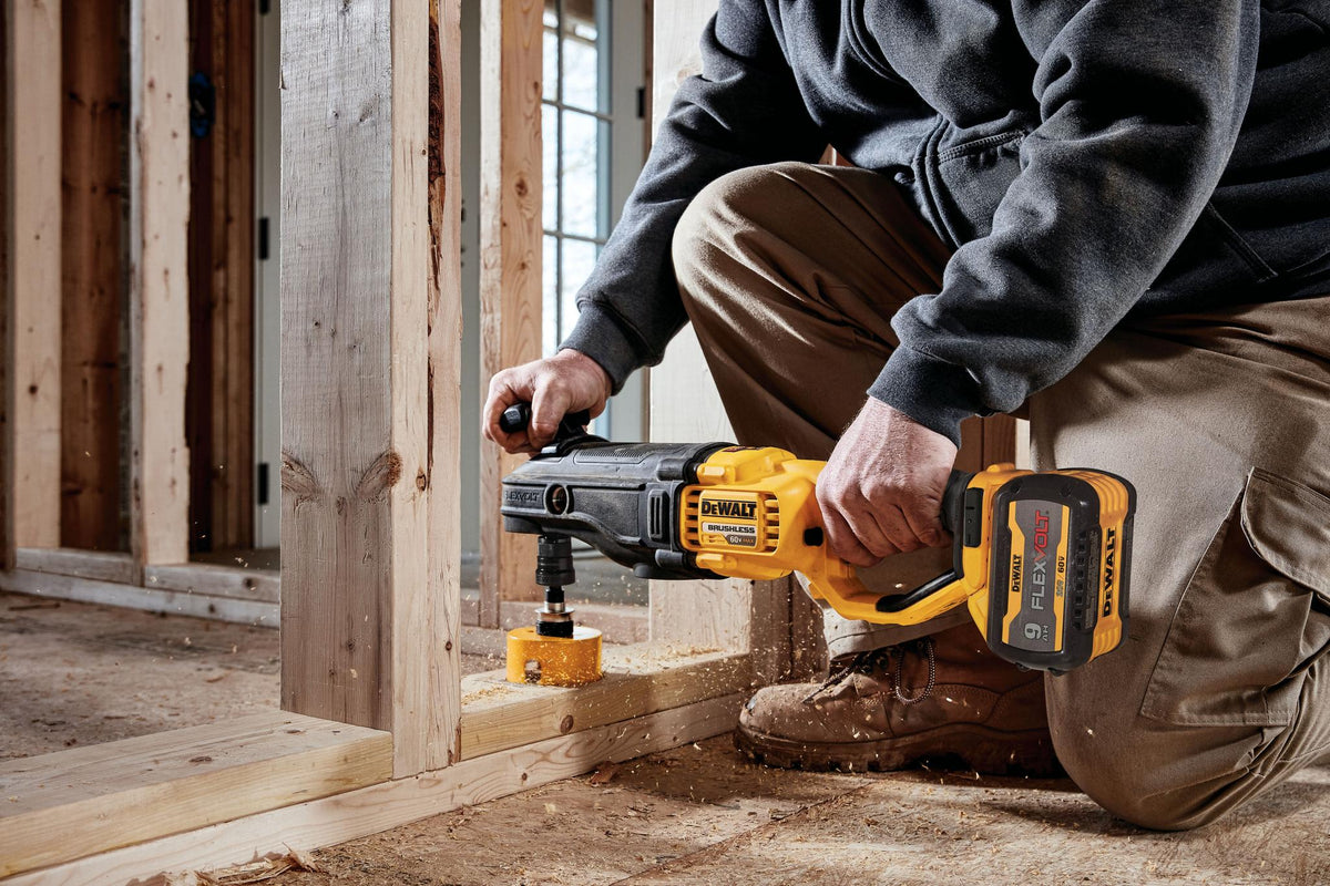 DEWALT DCD471X1 60V Max Brushless Quick-Change Stud And Joist Drill With E-Clutch System Kit - in use