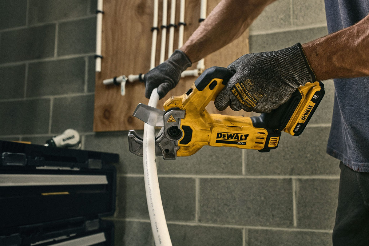 DEWALT DCE180B 20V MAX Plastic Tubing Cutter (Bare) - in use
