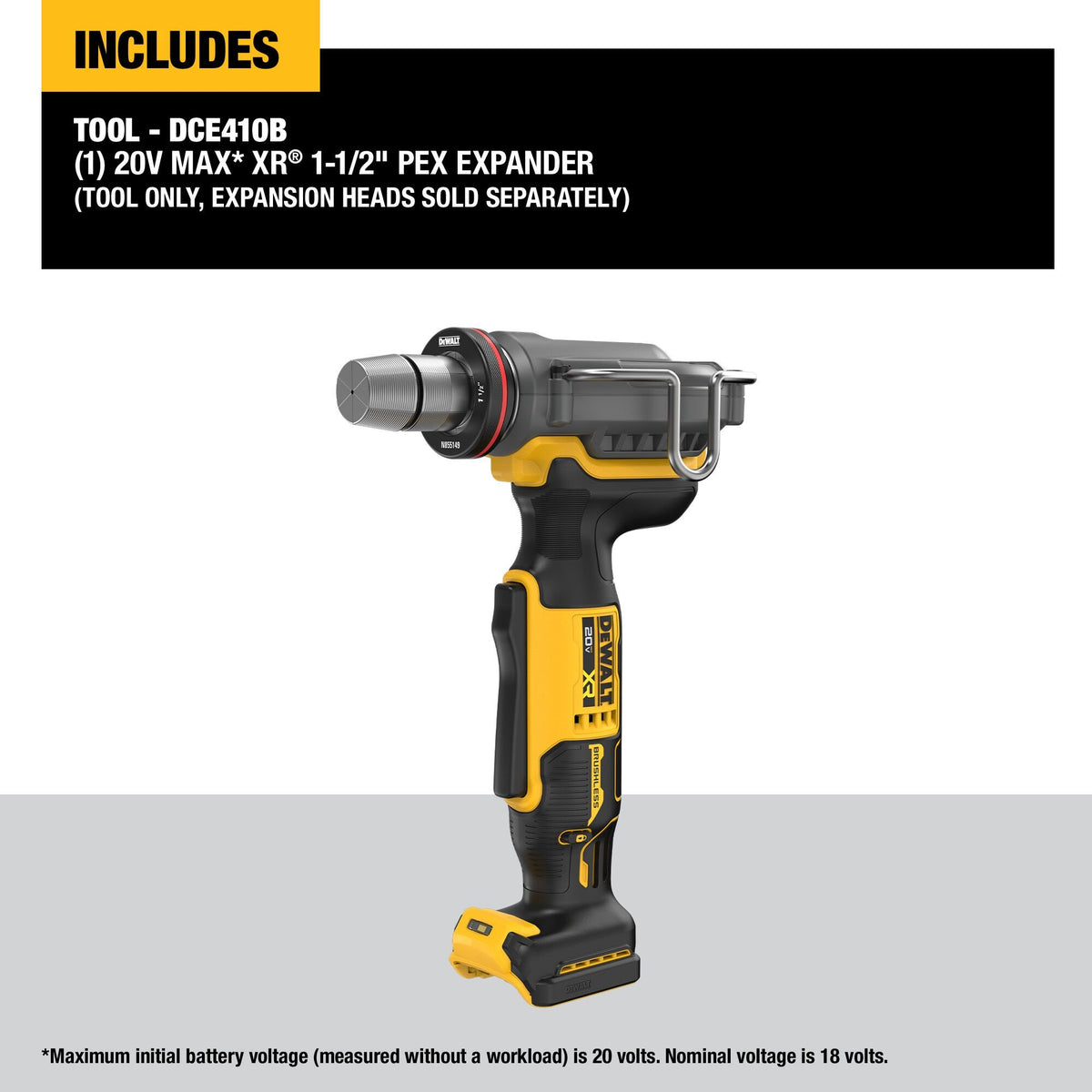 DEWALT DCE410B 20V MAX* XR 1-1/2" PEX Expander (Tool Only) - feature callout