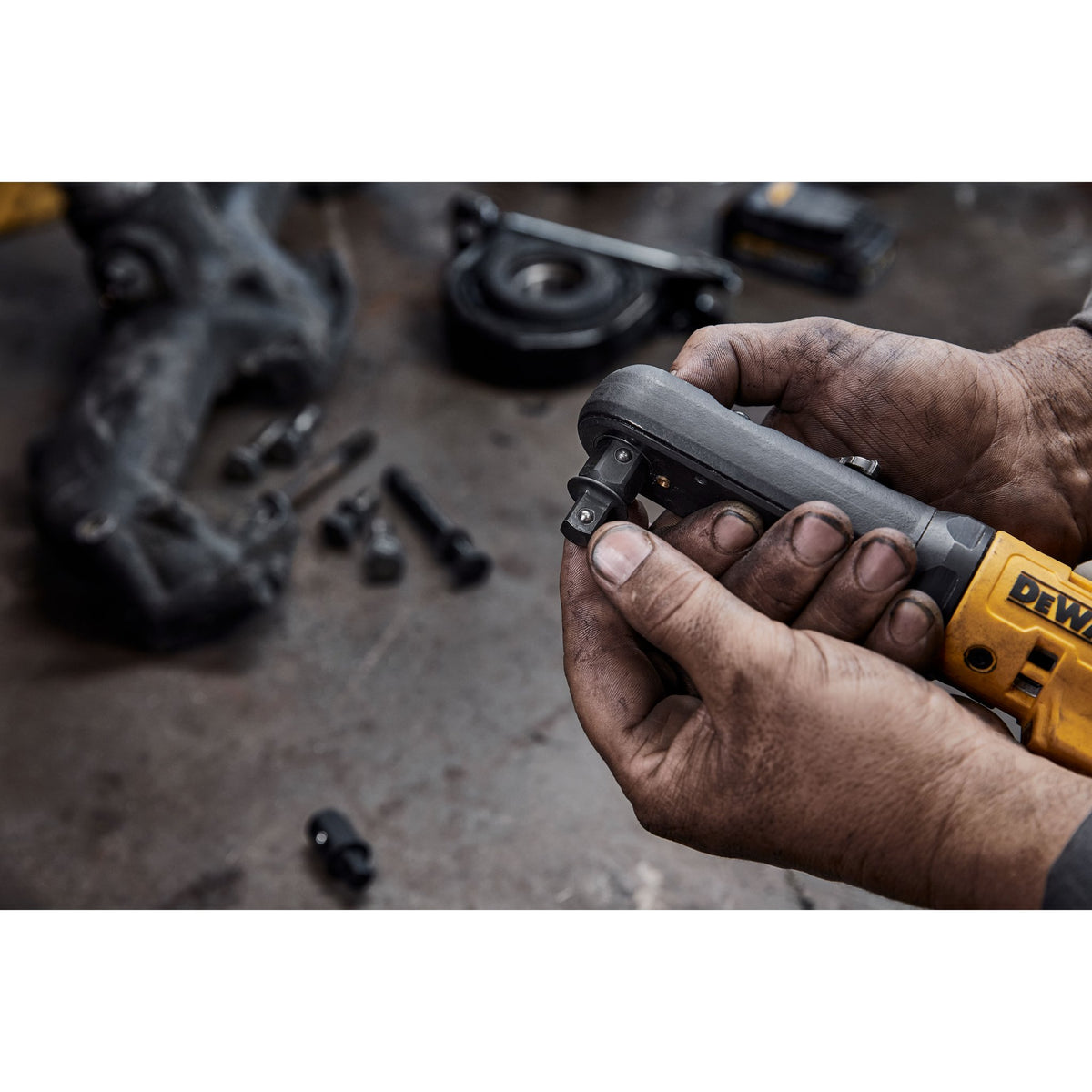 DEWALT DCF510B 20V MAX XTREME Cordless Brushless 3/8 in & 1/2 in Ratcheting Wrench - detail close-up