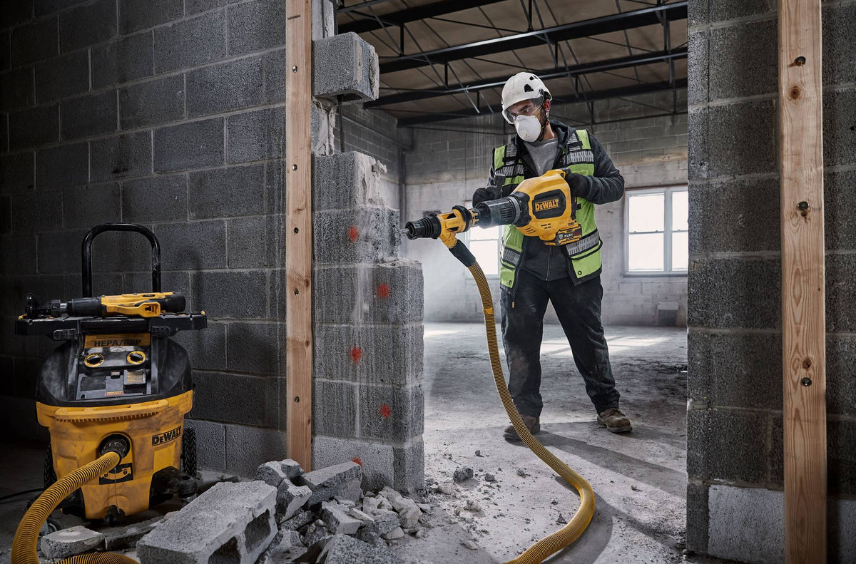 DEWALT DCH911Z2 60V 27 Lbs. SDS MAX Inline Chipping Hammer Kit - in use