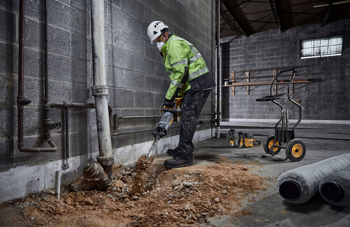 DEWALT DCH966Z2 60V MAX* Cordless Brushless 1-1/8 in 15 Kilo Rotary Hammer Drill Kit (2) FLEXVOLT Lithium - in use