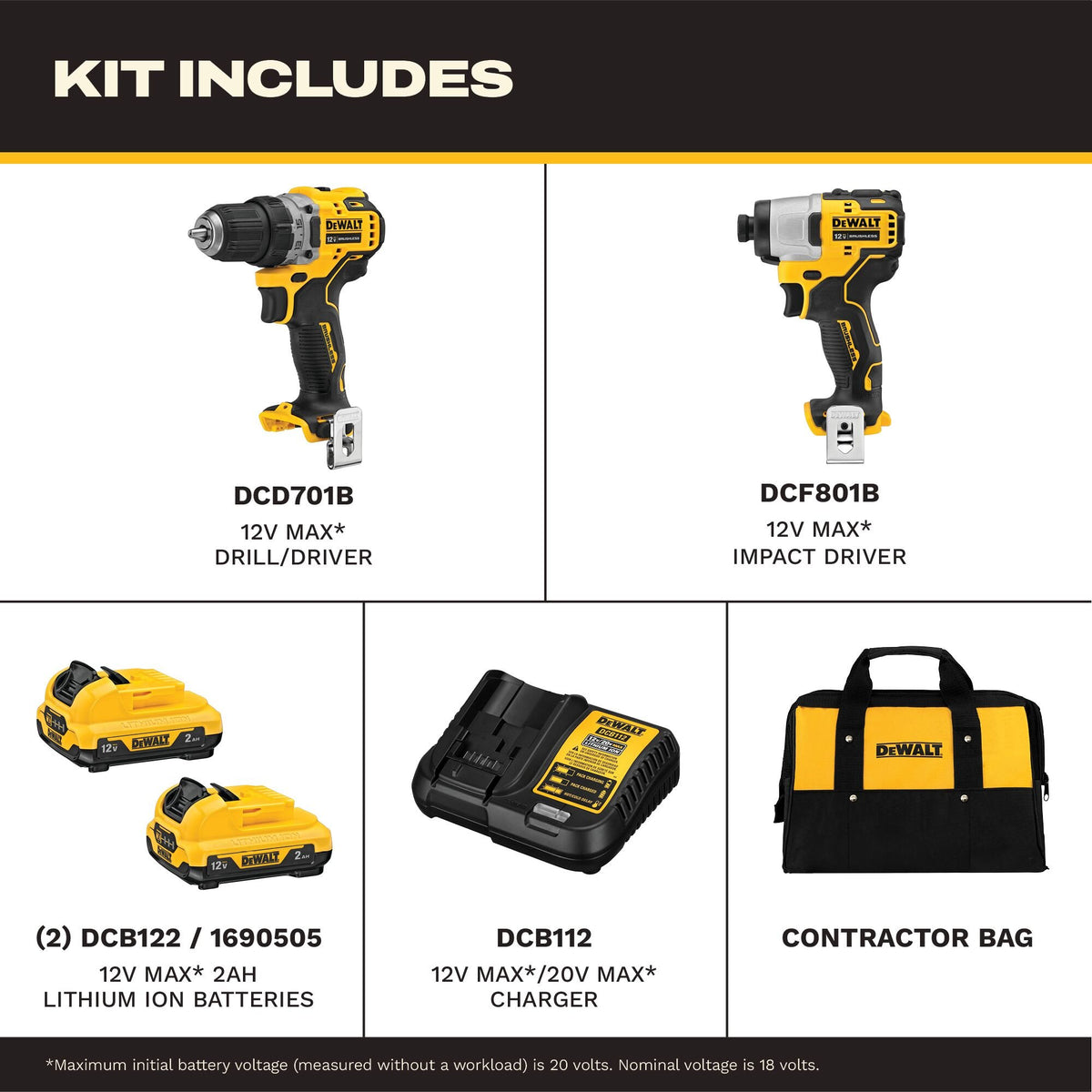 DEWALT DCK221F2 XTREME 12V MAX BRUSHLESS CORDLESS DRILL & IMPACT DRIVER KIT - feature callout