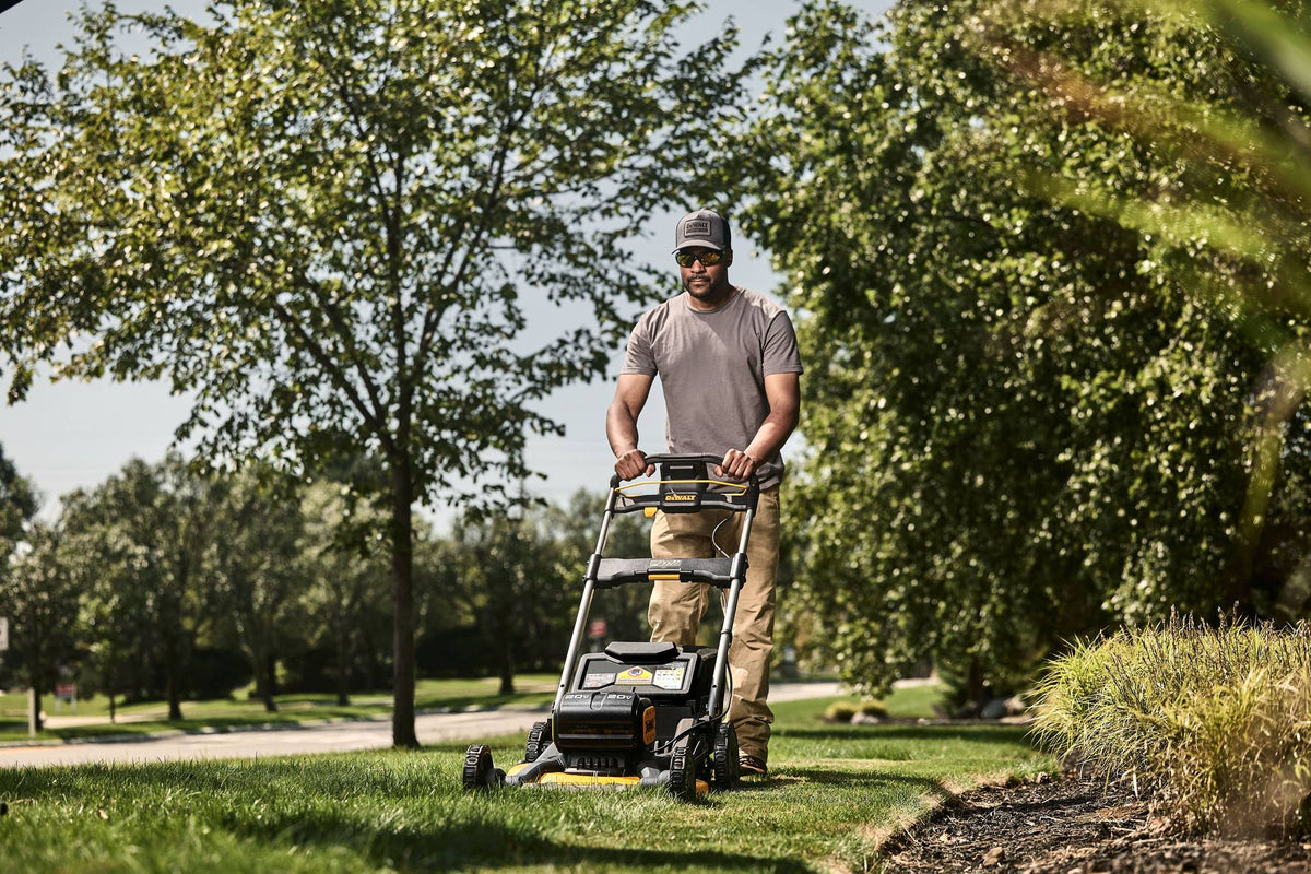 DEWALT DCMWP234U2-CA 2X20V MAX XR Cordless Push Mower Kit - in use