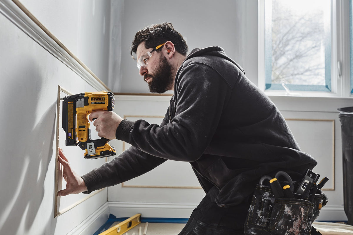 DEWALT DCN623D1 20V MAX XR, 23 GAUGE PIN NAILER - (2.0AH) W/ 1 BATTERY AND BAG - in use