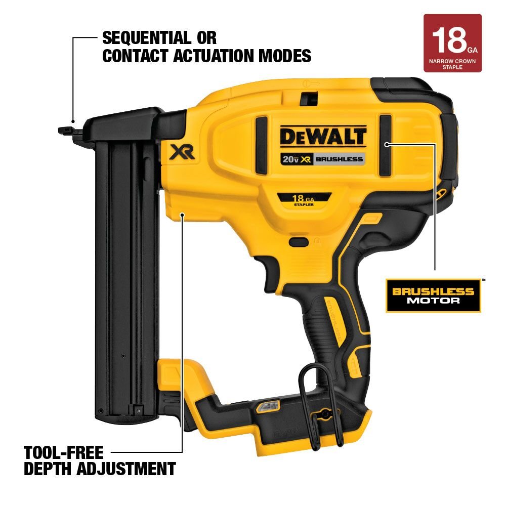 DEWALT DCN681B 20V MAX* XR® 18 GA Cordless Narrow Crown Stapler (Tool Only) - feature callout
