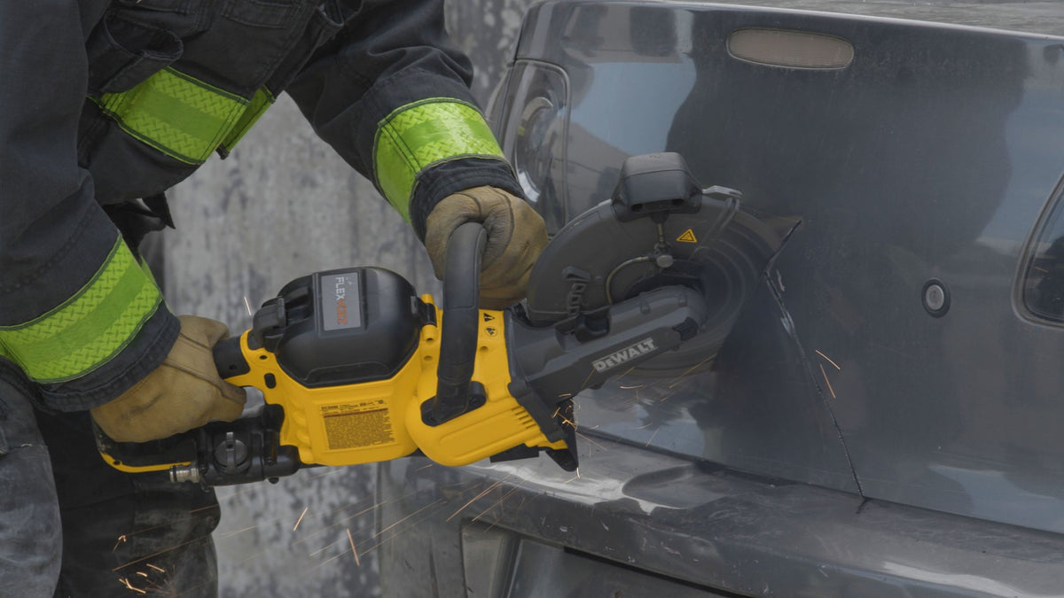 DEWALT DCS692B 60V 9 In. Cordless Cut Off Saw Bare - in use
