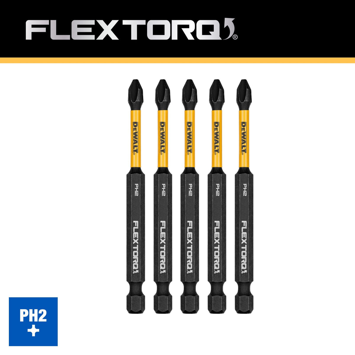 DEWALT DWAF3PH2IR5 3.5In Phillips #2 Flextorq 5Pk - feature callout