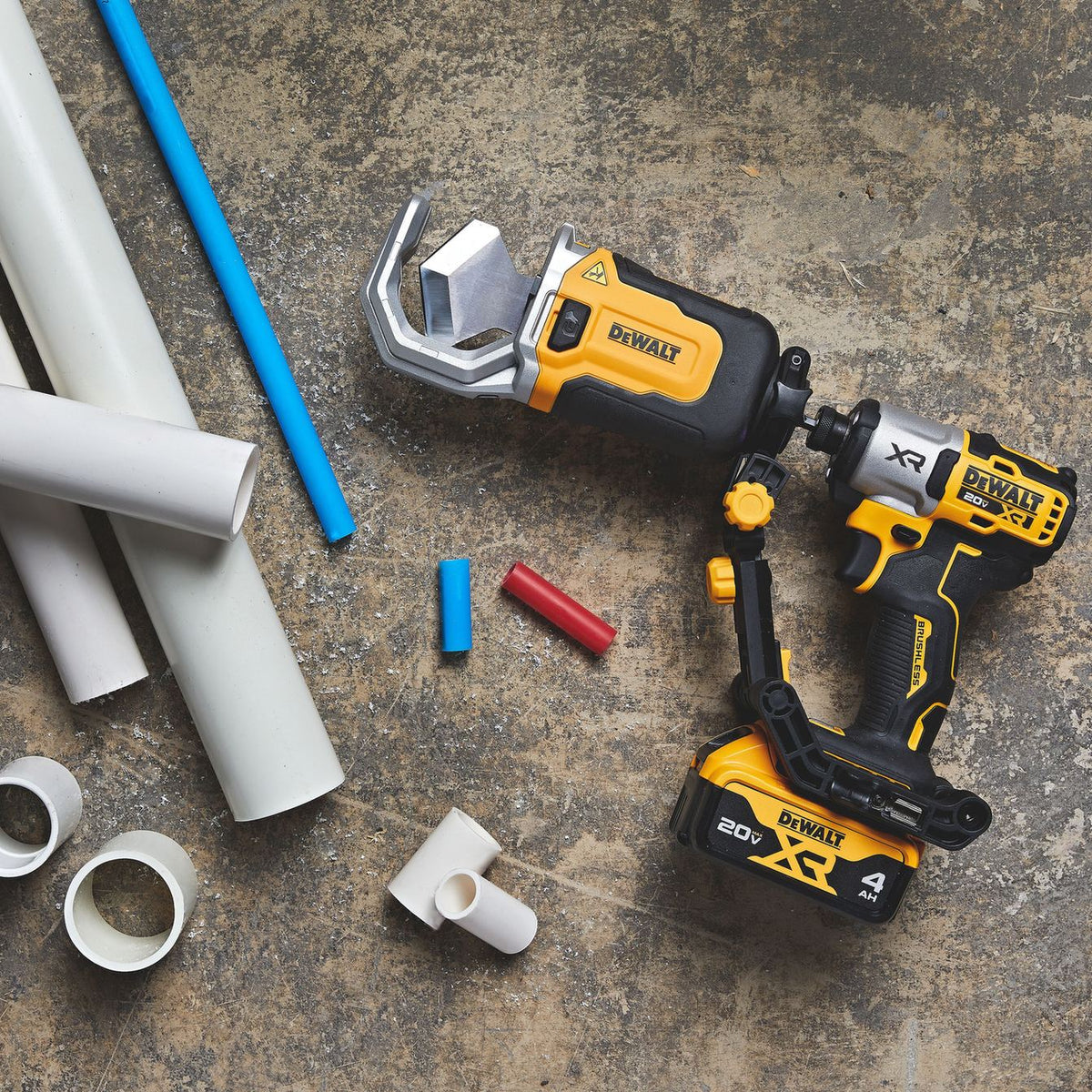 DEWALT DWAPVCIR PVC PEX Cutting Attachment - in use
