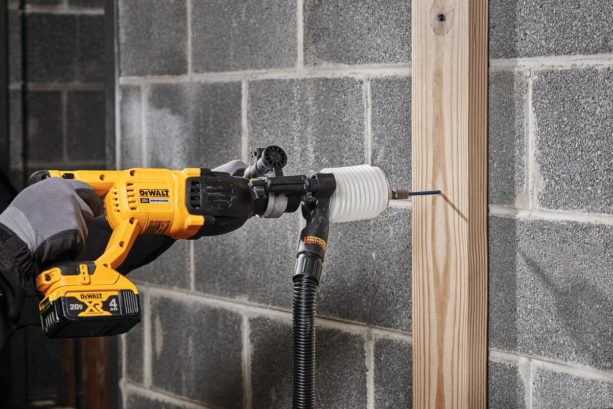 DEWALT DWH200D SDS+ Rotary Hammer Dust Exctraction Cup Set - in use
