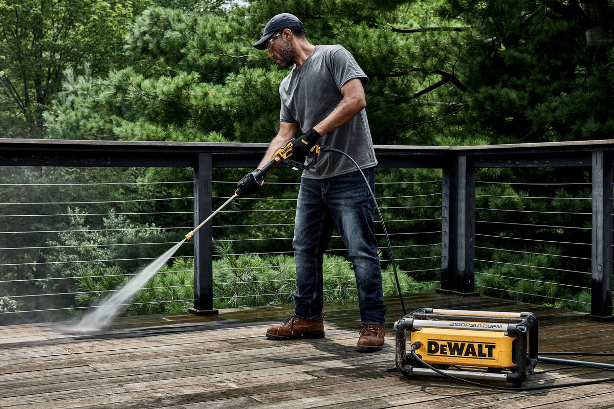 DEWALT DWPW2100 2,100 MAX psi* 1.2 gpm* 13 Amp Electric Jobsite Cold Water Pressure Washer - in use