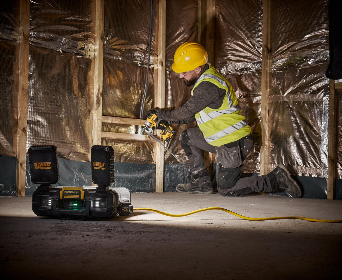 DEWALT DWST08060 TOUGHSYSTEM 2.0 ADJUSTABLE WORK LIGHT & STORAGE - in use