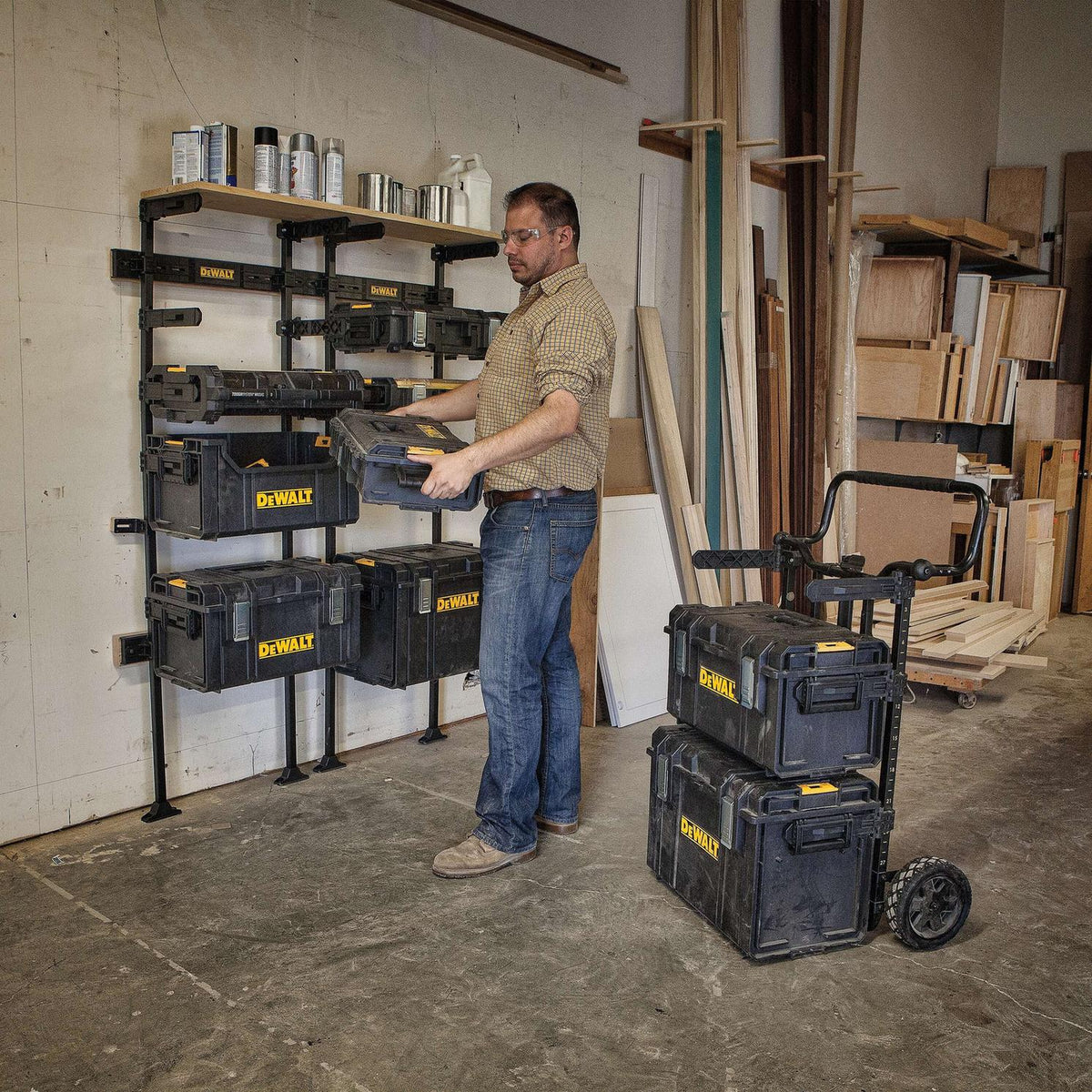 DEWALT DWST08260 Garage Storage Rack, Tough System - in use