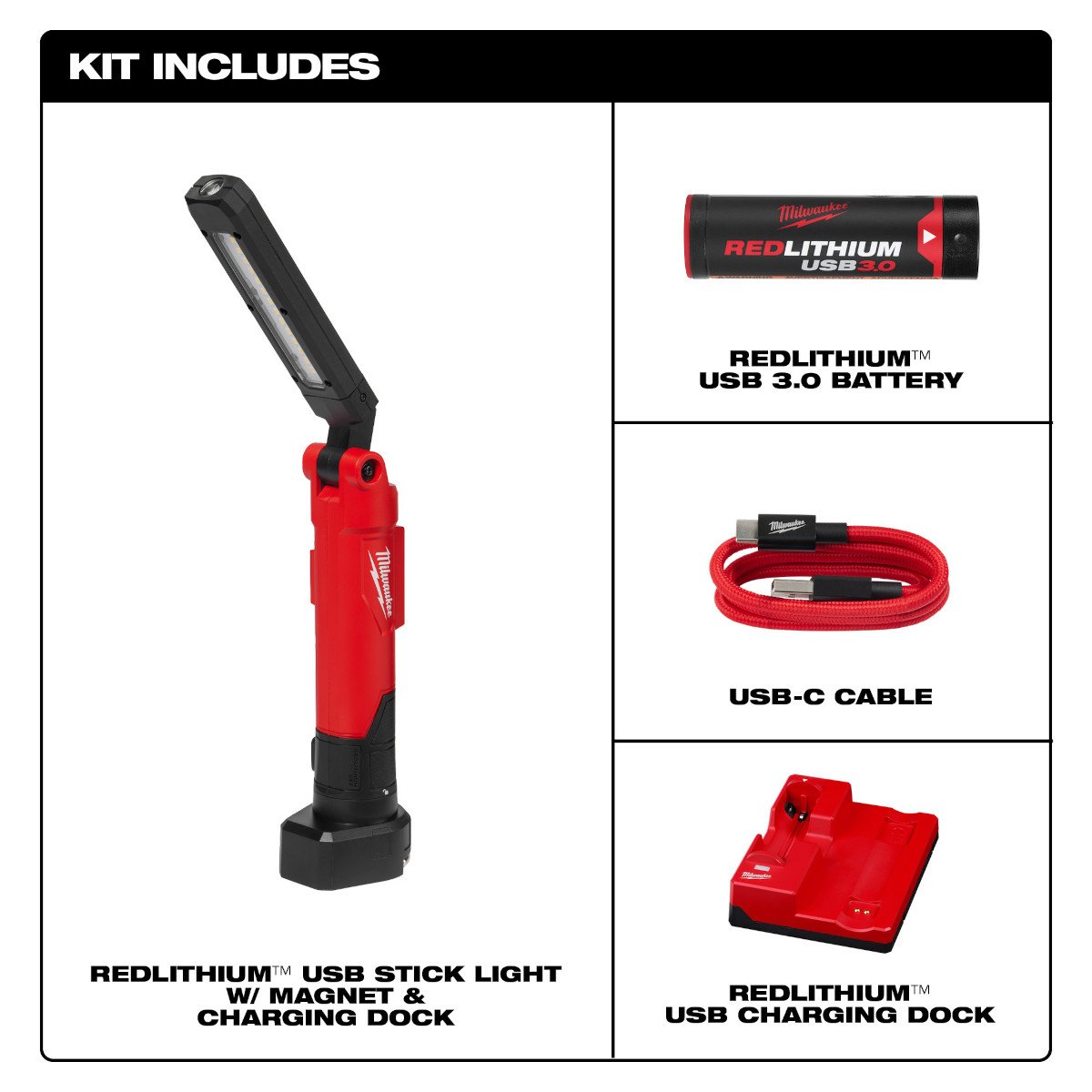 Milwaukee 2128-22 REDLITHIUM™ USB Stick Light W/ Magnet & Charging Dock - feature callout