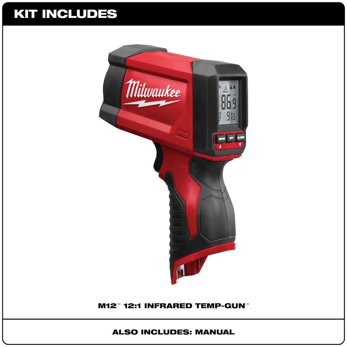 Milwaukee 2278-20 M12™ 12:1 Infrared Temp-Gun™ - feature callout