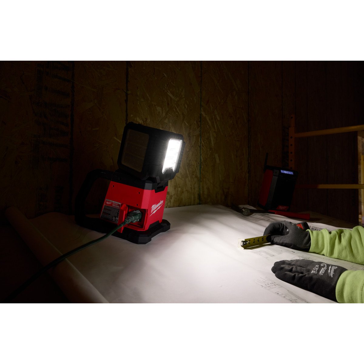 Milwaukee 2368-20 M18™ ROVER™ Dual Power Triple-Panel Flood & Area Light - in use