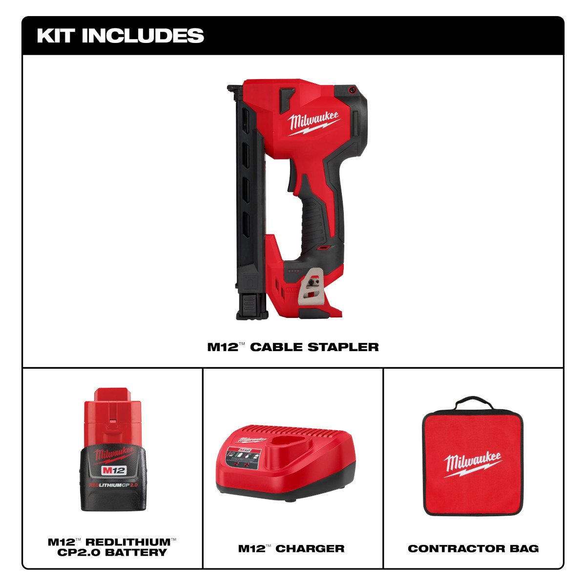 Milwaukee 2448-21 M12™ Cable Stapler Kit - feature callout