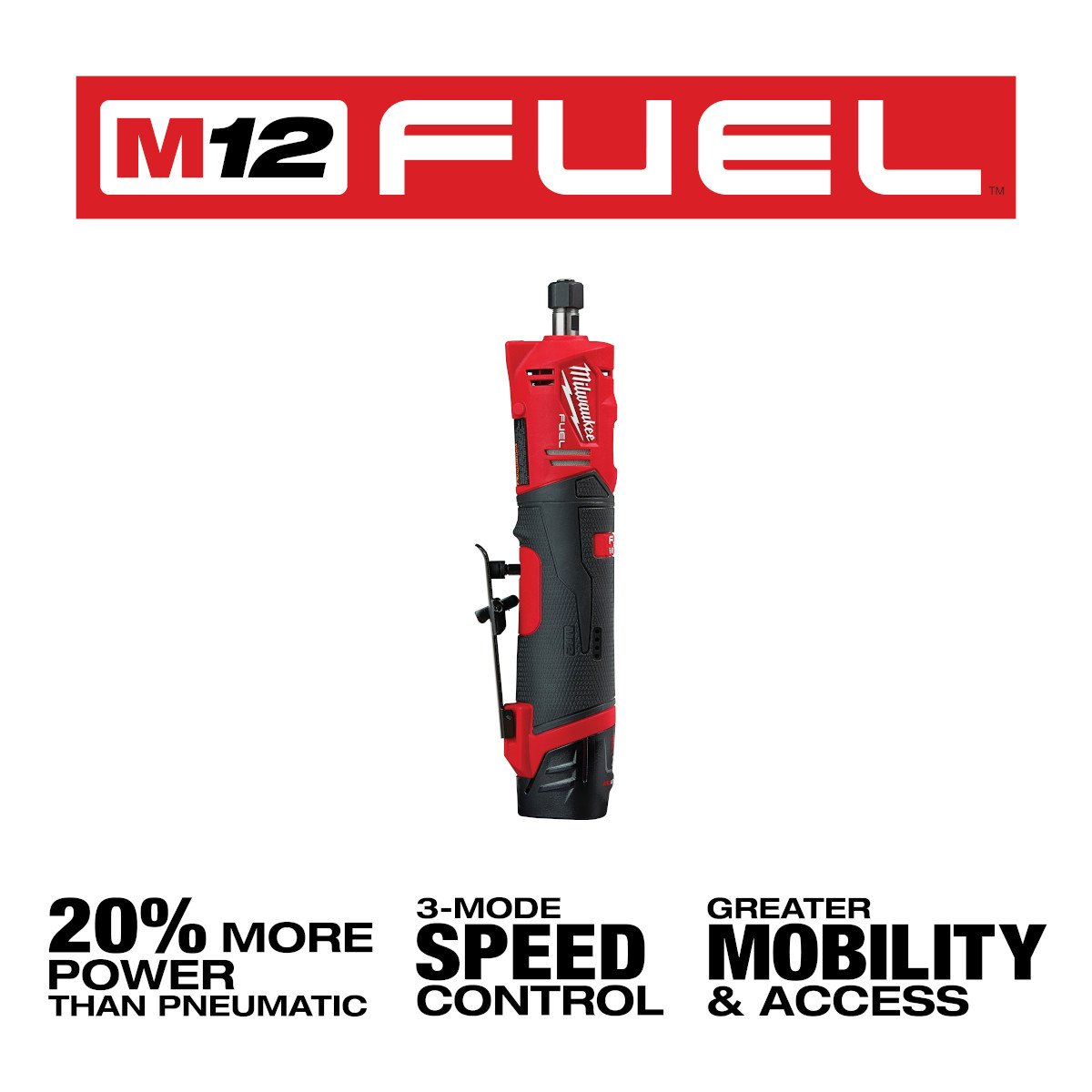 Milwaukee 2486-22 M12 FUEL™ 1/4" Straight Die Grinder 2 BATTERY KIT - feature callout