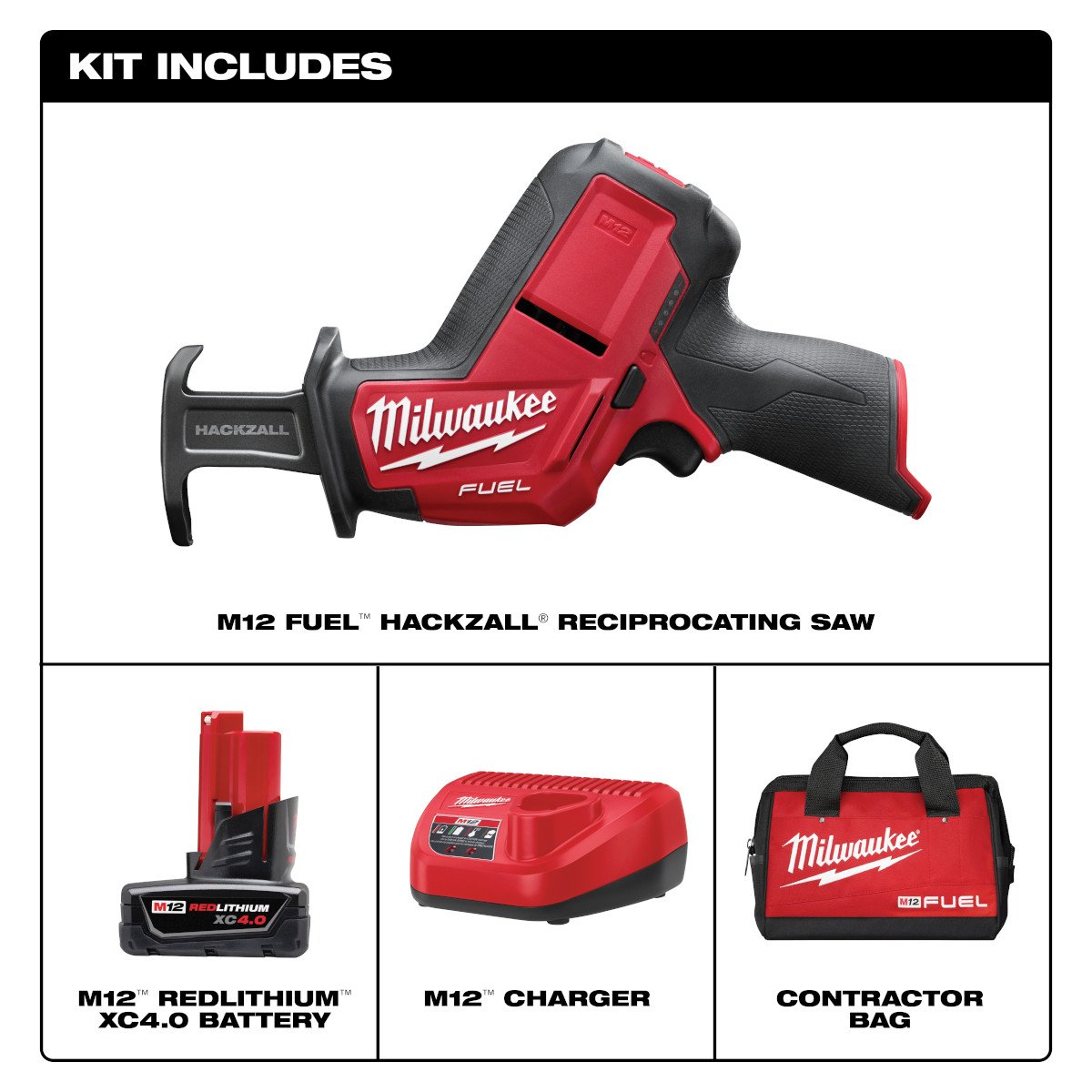 Milwaukee 2520-21XC M12 FUEL™ HACKZALL® Reciprocating Saw Kit - feature callout