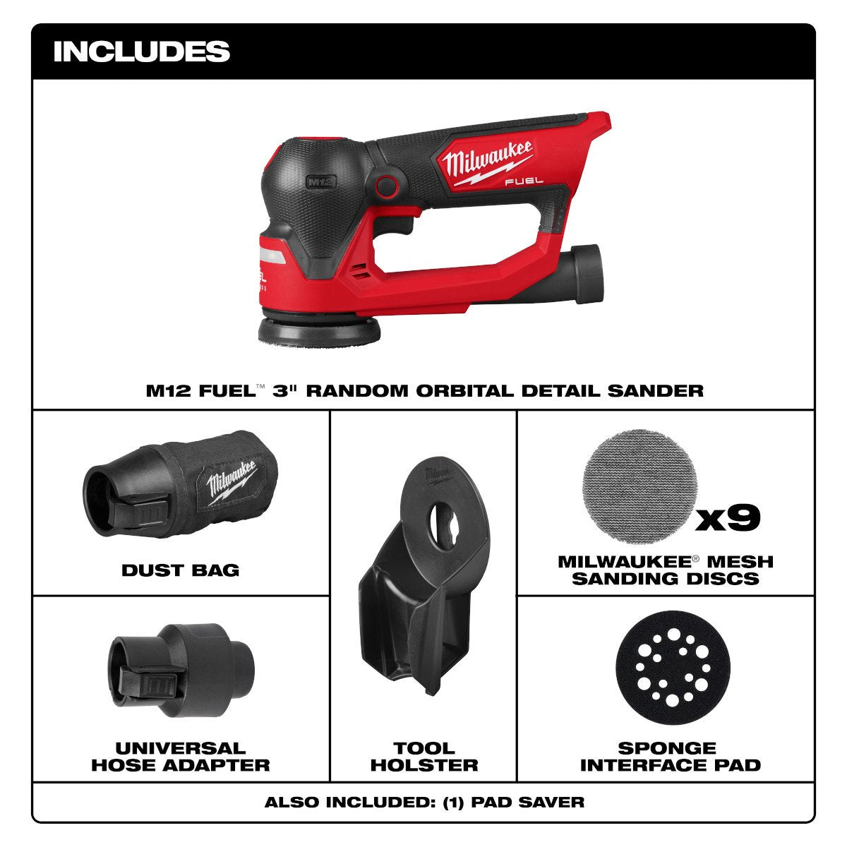 Milwaukee 2535-20 M12 FUEL™ 3" Random Orbital Detail Sander - feature callout