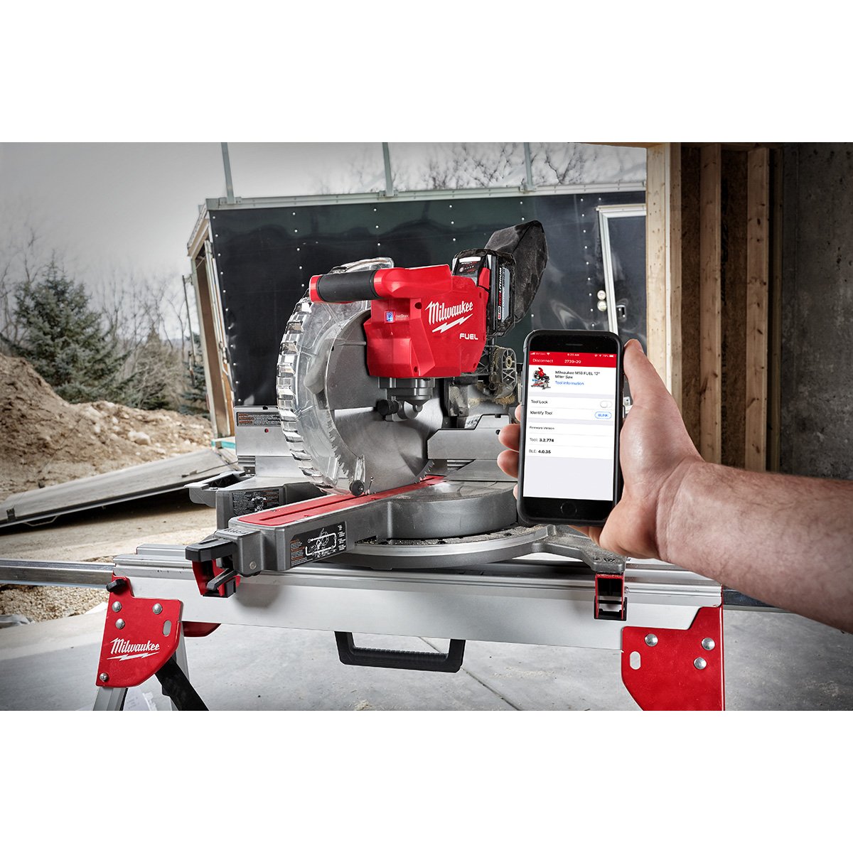 Milwaukee 2739-20 M18 FUEL™ 12 in. Dual Bevel Sliding Compound Miter Saw - in use