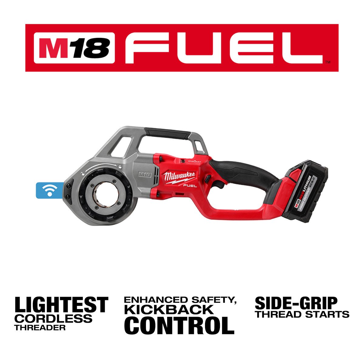 Milwaukee 2870-22 M18 FUEL™ Compact Pipe Threader w/ ONE-KEY™ w/ 1/2" - 1-1/4" Compact NPT Forged Aluminum D - feature callout
