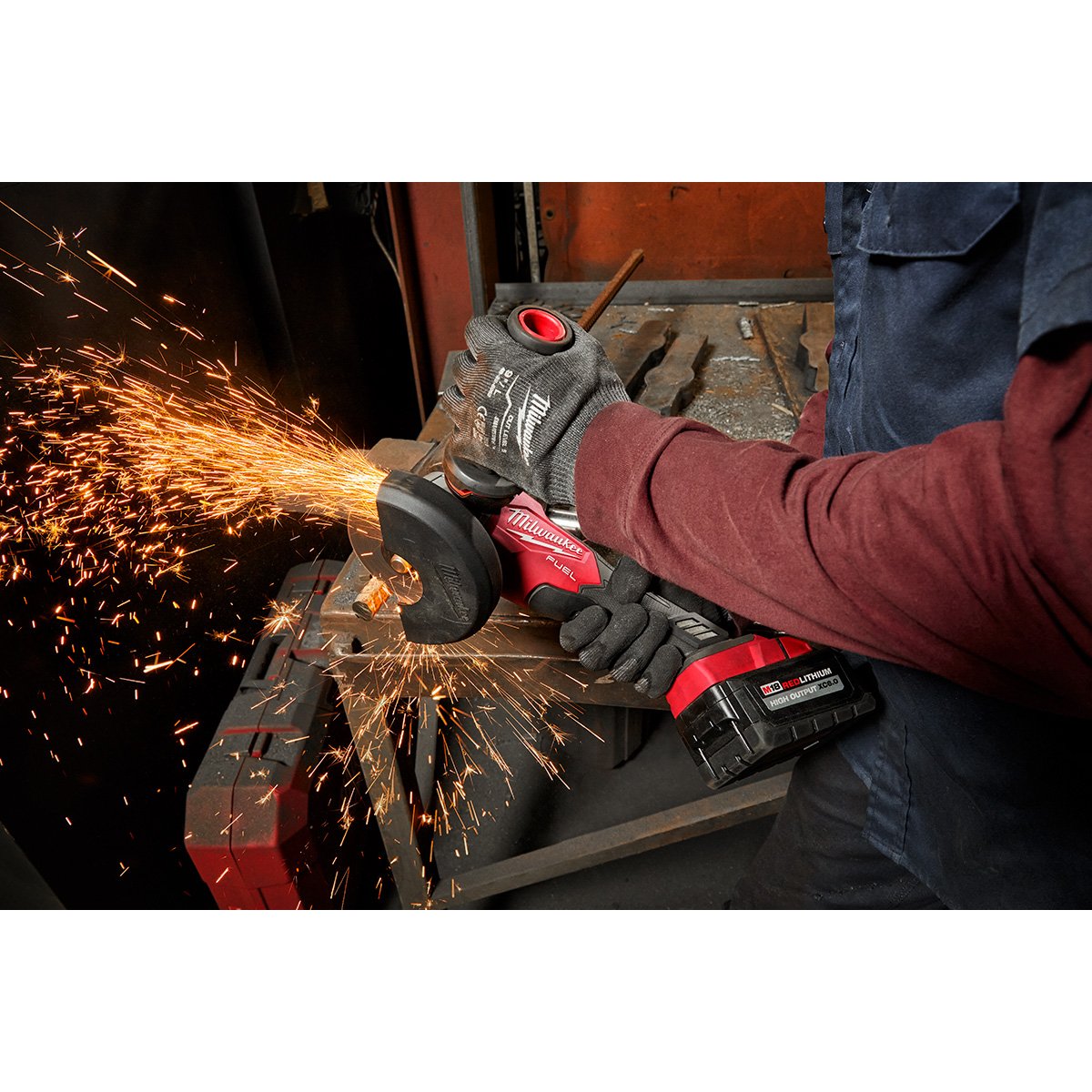 Milwaukee 2880-20 M18 FUEL™ 4-1/2" / 5" Grinder Paddle Switch, No-Lock - in use