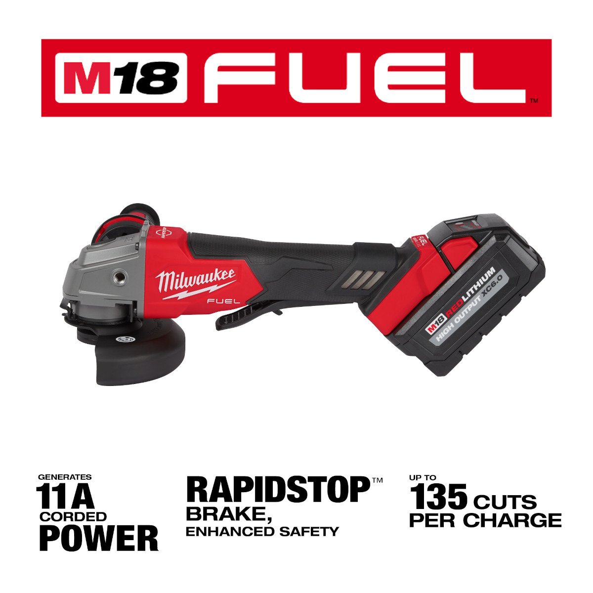 Milwaukee 2880-22 M18 FUEL™ 4-1/2" / 5" Grinder Paddle Switch, No-Lock Kit - feature callout