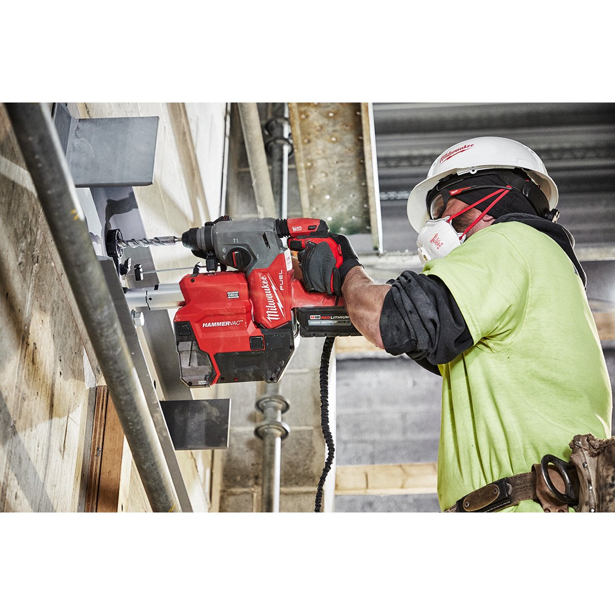 Milwaukee 2912-22DE M18 FUEL™ 1 in SDS Plus Rotary Hammer with Dust Extractor Kit - in use