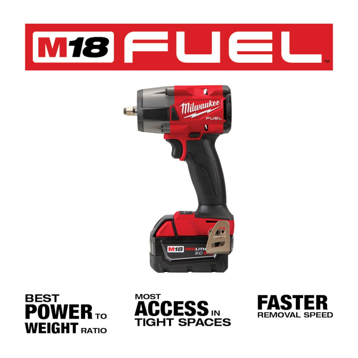 Milwaukee 2988-22 M18 FUEL HTIW / MTIW AUTOMOTIVE IMPACT WRENCH 2PC KIT - feature callout