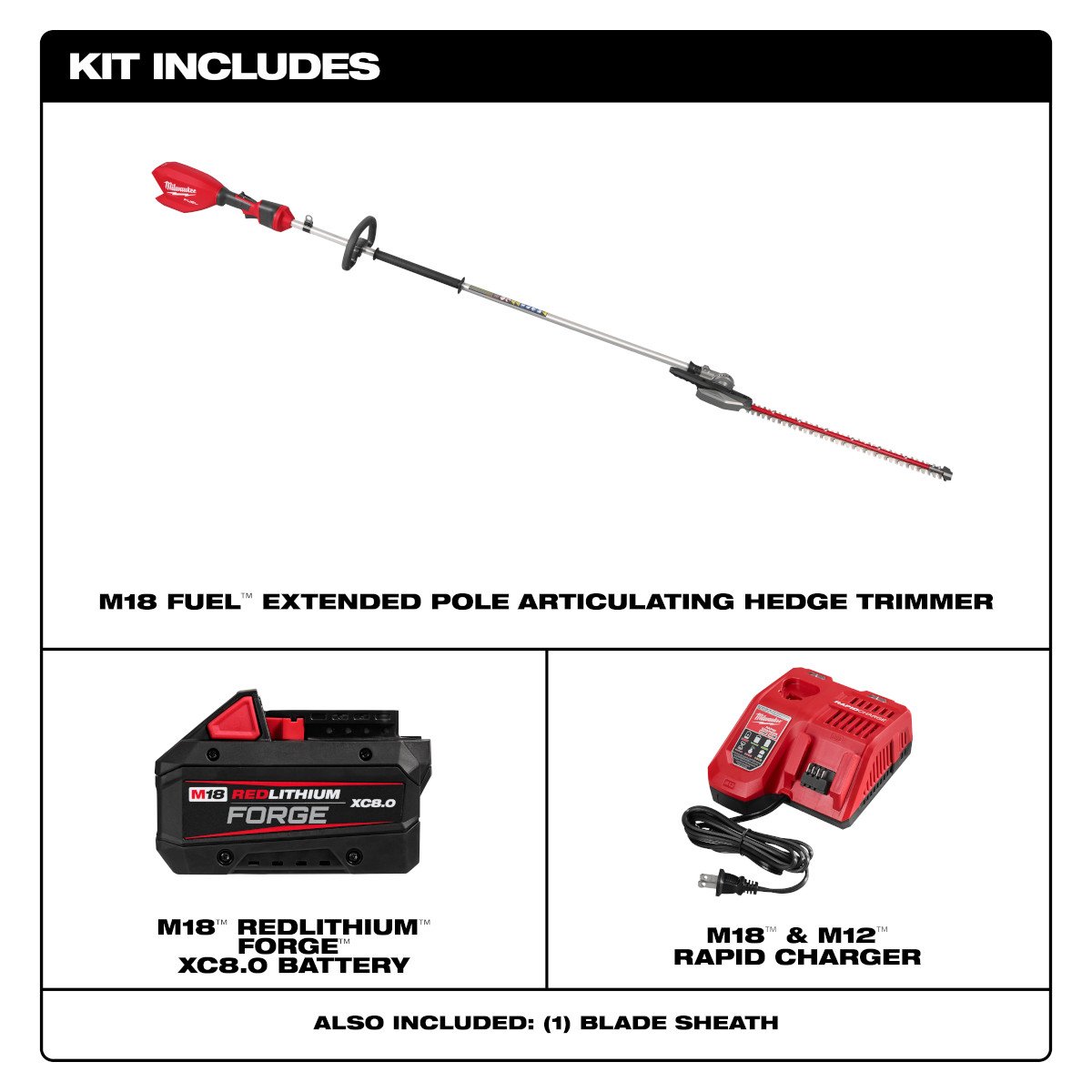 Milwaukee 3035-21 M18 FUEL™ Extended Pole Articulating Hedge Trimmer Kit - feature callout
