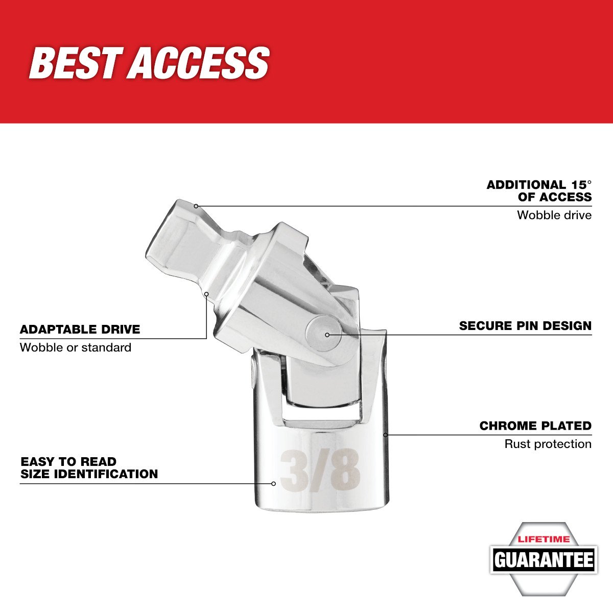 Milwaukee 42-04-9107 3/8" Drive Universal Joint - feature callout